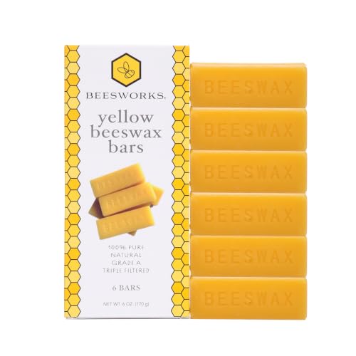 Beesworks Yellow Beeswax Bars (6 oz) | 100% Pure Cosmetic Grade Triple-Filtered Beeswax for DIY Skin Care Lip Balm Lotion and Candle Making (1 oz Bars - Pack of 6)