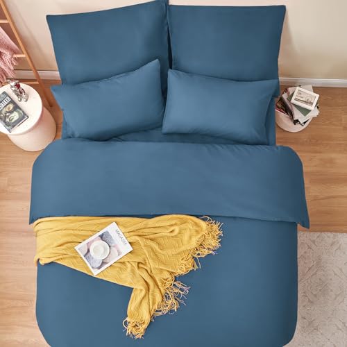 RUIKASI Bettwäsche 200x200 Blau 3teilig - Denim Blau Mikrofaser Bettwäsche-Sets Oeko-TEX… – Ansicht 5