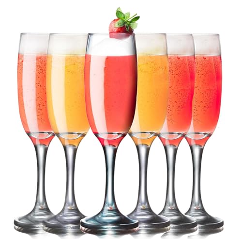 Image of Champagne Flutes Wine Glasses 200ml, Set of 6 Long Wine, Burgundy Clear Glasses with Stem for Wedding Anniversary, Birthday, Gift (RKT-06, Set of 6)
