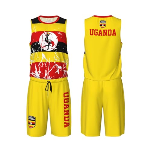 Uganda Flag Grain (3) Basketball Jersey Uniform Suit for Men Adults Training Athletic Set