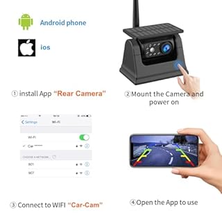 B-Qtech Magnetic Solar Wireless Backup Camera Rechargeable Reverse Camera Hitching for Gooseneck, Horse Trailer, Boat, 5th, Small RV, Camper, Easy to Use for iPhone Android