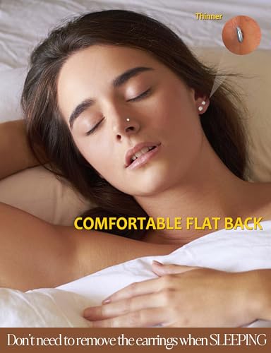 14K Gold Plated Flat Back Stud Earrings - 316L Surgical Steel Internal Thread CZ Stud Piercing Jewelry for Tragus Helix Cartilage Conch Nose Hypoallergenic Lip Labret Medusa Piercing 16G 18G4