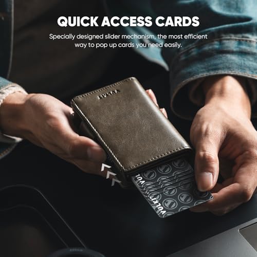 Image of VULKIT Card Holder Wallet with Airtag Holder & ID Window Pop Up Leather Wallet RFID Blocking Magnetic Closure for Men
