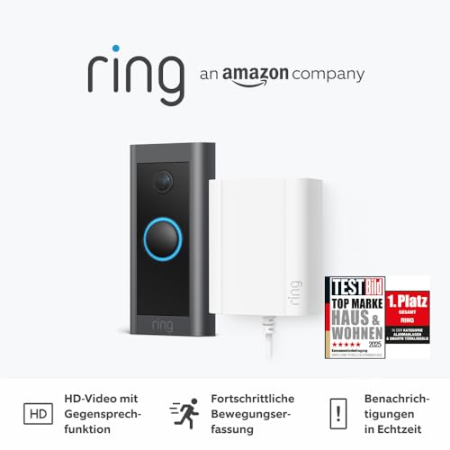Ring Videotürklingel Kabel (Video Doorbell Wired) + Netzteil | Türklingel mit Kamera, 1080p-HD-Video, steckerfertig, Nachtsicht, Video-Türsprechanlage für deine Haustür | Funktioniert mit Alexa