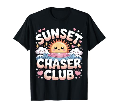 Vacaciones Kawaii de verano en playa al atardecer Camiseta