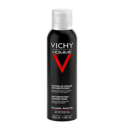 Vichy Espuma de Afeitar Anti-Irritaciones, Piel Protegida e Hidratada, Contiene Calcio, Vitamina C Glucosada y Ácido Salicílico, Cuidado Masculino, Sensi Shave, Homme, 200 ml, El embalaje puede variar
