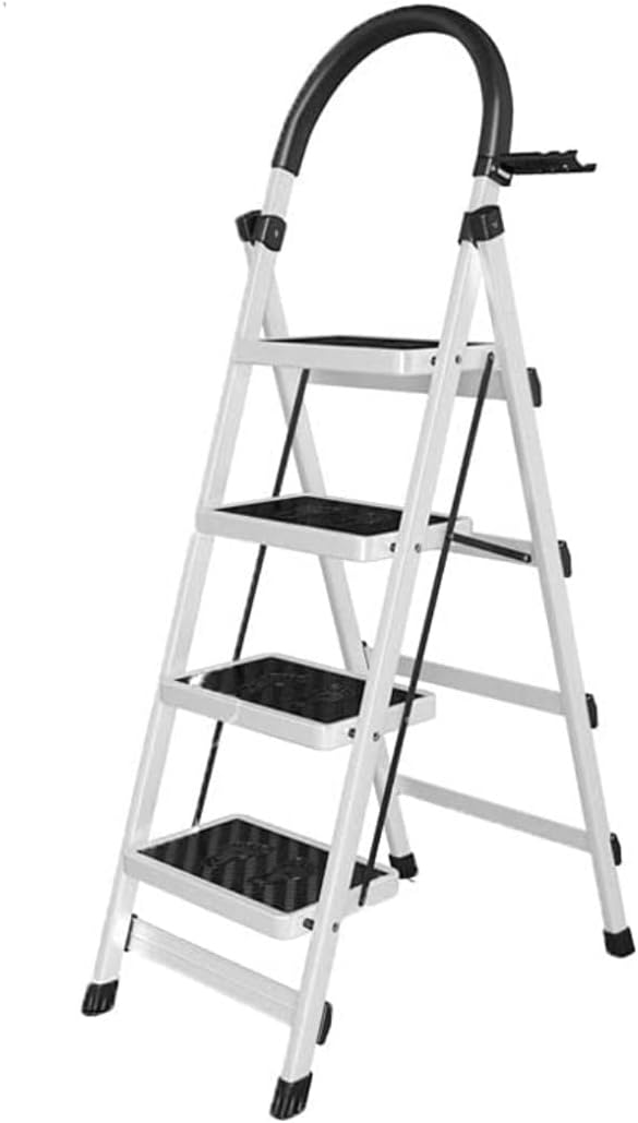 Step Ladder 4 Step Ladder Folding Ladder Telescopic Ladder with Wide Pedal Portable Ladder for Indoor Outdoor Folding Ladder Telescopic Ladder(Color:Roze)