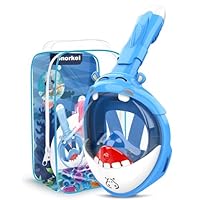 Dancial Snorkel Mask for Kids, 180° Panoramic View Full Face Diving Mask Free Breathing Snorkeling Mask, Safe, Anti-Fog, Anti-Leak Snorkel Set, Dry Top Swimming Mask Gift for Kids 4-12 Blue