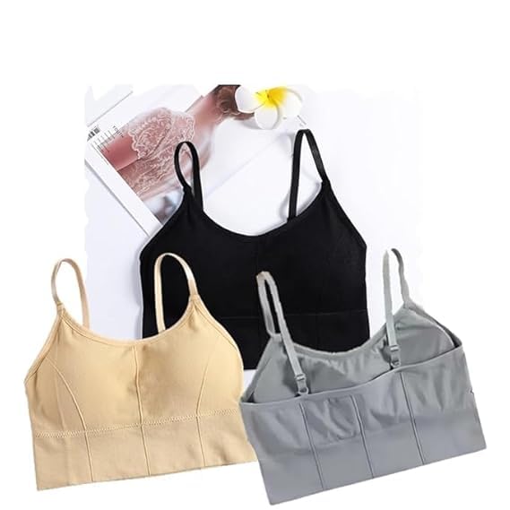Pack of 3 Women Cotton Full Coverage Sports Bras Lightly Padded Wireless Bra Stretchable Comfort Fit Free Size Sports Bra Yoga Gym Multicolor Set-image-36