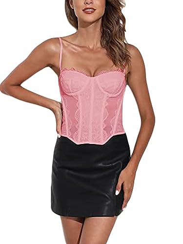 Haut de corset en dentelle sexy vintage femme bustier noir bretelle spaghetti boucle rétro