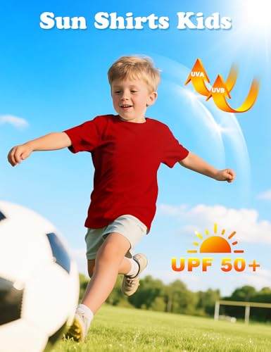 Image of Boys Rash Guard Swim Shirt UPF 50+ Short Sleeve Athletic Shirts Quick Dry Fit Sun Shirt Neon Tees for Kids Girls Youth 2-16Y