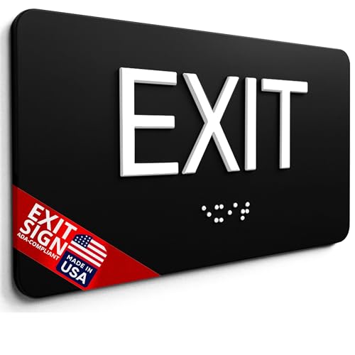 NAP TAGS Exit Sign ADA Compliant with Braille – Black Tactile Exit Sign 6" x 9", Indoor, Easy Installation, Made in the USA