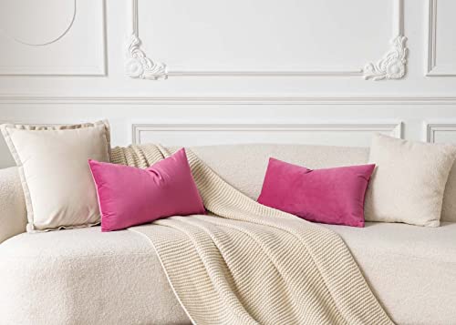 Image of JUSPURBET Velvet Throw Pillow Covers Cases 14x14 Set of 2,Rose Red | Decorative Cushion Covers with Hidden Zipper for Couch Sofa Bed Bedroom Living Room Home Decor