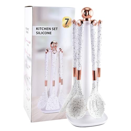 家庭用ノンスティック鍋シャベル赤ちゃんサプリメントシャベル調理器具収納棚セット (回転シートホワイトブラックドット7点セット)