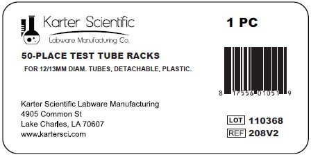 Karter Scientific 208V2 Plastic Test Tube Rack for 12/13mm Tubes, Holds 50, Detachable (Single)