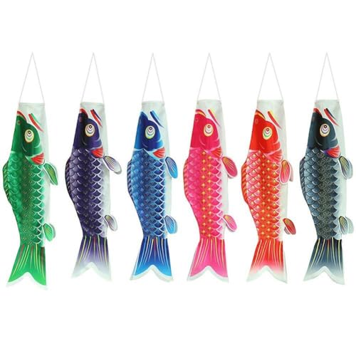 Tsffae 6 Pièces Carpe Japonaise Manche À Air Streamer Poisson Drapeau Cerf-Volant Japonais Koinobori Carpe Cerf-Volant Coloré Manche À Vent Carpe Vent Chaussette Drapeau Suspendu Décor
