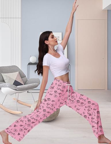 Image of Veseacky Women's Wide Leg Lounge Pants Yoga Pajamas Comfy Stretch Drawstring Pajamas Puls Size Dance Bottoms S-4XL