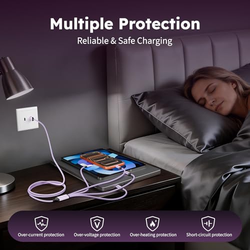 Image of 3 Type-C+ 1IP Ports 4 in 1 Multi Charging Cable for Multiple Devices, 5FT