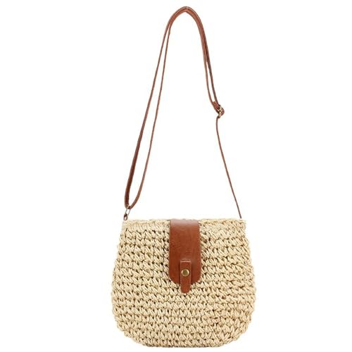 HTTDSLF Sac en Paille Femme, Sac à BandoulièRe en Paille pour Femme, Style Boho Fait Main Avec Bandoulière et Fermeture Éclair, pour Plage, Voyage et...