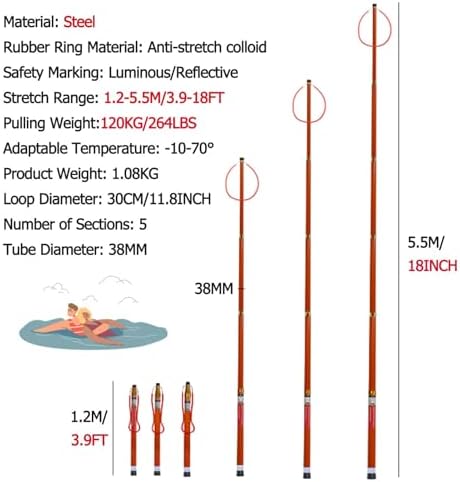 Professional 15-33 Ft Extendable Swimming Pool Rescue Pole with Safety Hook - Multi-Use Life-Saving Equipment for Water Parks, Yachts & Seaside Safety (Retractable 1.2-5.5M)