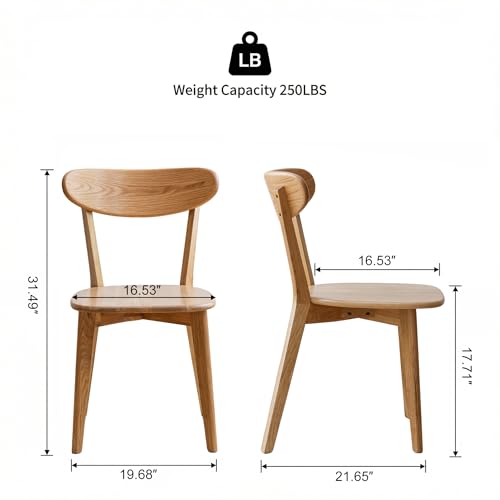 Image of 100% Solid Wood Dining Chairs,Mid Century Modern Dining Chairs with Rounded Backrest,Kitchen,Dining Room Chairs Set of 1 /2 /4 (2, Original Wood Color)
