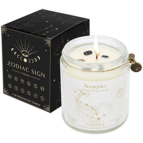 YTENTE Zodiac Sign Jar Candle, Scorpio, Lavender Scented, Crystal Infused, 4 Ounce, Black, Unisex,...