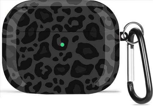 Olytop for Airpods 4 Gen Case 2024, Cute Leopard Air pods 4th Generation Protective Hard Skin Women Girl with Keychain for Apple iPod 4 Gen Case - Black/Grey Leopard
