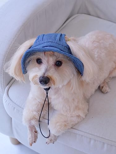 Qwinee 8654810-M Denim Dog Hat With Ear Hole Round Brim Dog Puppy Cat Sun Hat Bucket Hat Outdoor Sun Protection Pet Caps thumb #3