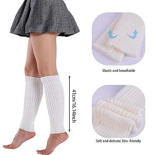 Image of 3 Pairs Women Knit Leg Warmers Retro 80s Retro Ribbed Knitted Knee Ballet Thigh High Leg Warmers Ankle Heap Sock