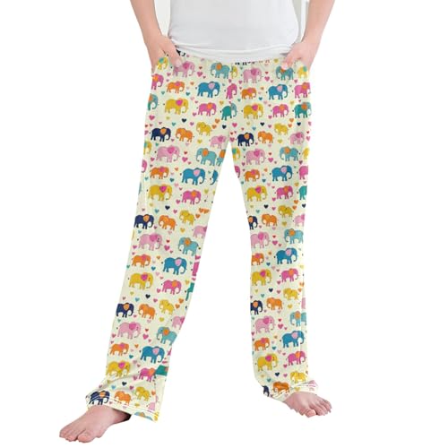Cute Elephant Long Pajama Pants Elastic Waist PJ Bottoms with Pockets S A113477
