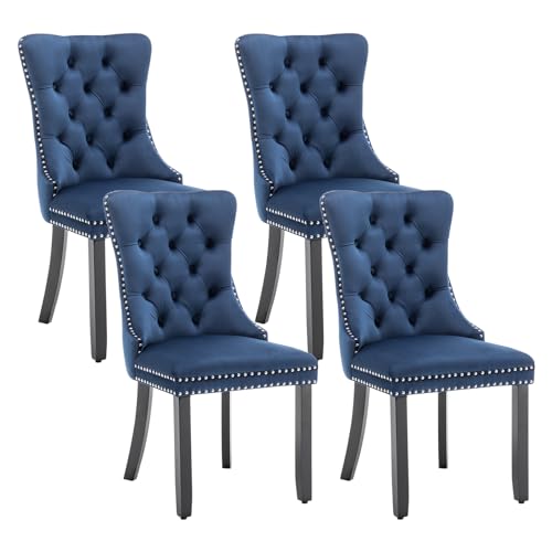 Eifizek Velvet Dining Chairs Set of 4, Upholstered Dining Room Chairs with Nailhead Ring Pull Trim,...