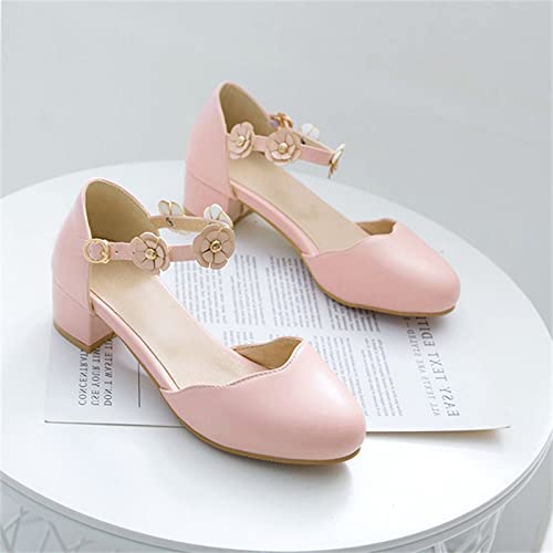 Big Kids Girls Mary Jane Dress Shoes Pumps Heels Flower High School Prom Shoes Ballet Girls Closed Toe Strap Sandals3