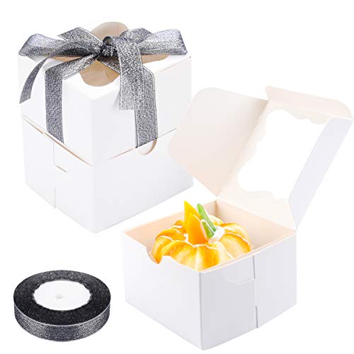 Small Pastry Boxes. 50PCS Bakery Boxes with Window Kraft Paperboard
