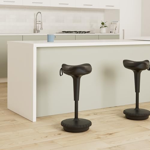 Image of Puluomis Balance Perch Stool Saddle Design Wobble Stool Adjustable Height 26-31 Inch for Active Sitting Office Standing Desk Swivel Stool, Black