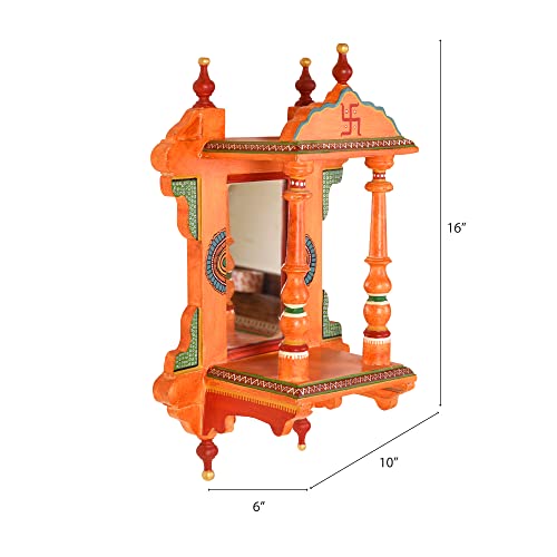 Image of AAKRITI ART CREATIONS Handcrafted Wall Decor Jharokha in Sunset Orange (10x6x16)
