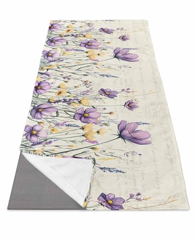 BOSIJOY Yoga Mat Towel,Retro Watercolor Garden Flower Non Slip Sweat Absorbent Hot Yoga Towels with Corner Pockets,Floral on Letter Texture Soft Microfiber Towel for Pilates Bikram 70