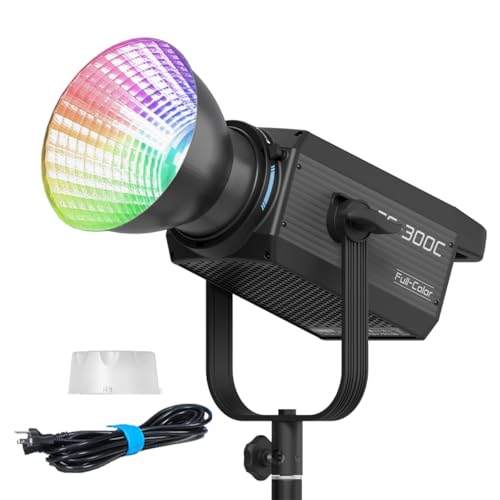 NANLITE FS-300C RGB Continuous Video Light,2500K to 7500K Color Temperature,34,200 lux @1m (with Reflector) Support APP Control,Quiet Cooling for interviews, Video Recording