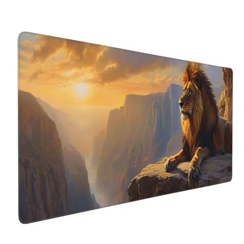 Tapis de Souris 120x60 cm Grand Tapis Souris XXL, Coucher de Soleil Lion Tapis de Souris Bureau Gamer, à Bords Cousus, Base en Caoutchouc Antidérapante, sous Main pour Clavier et Souris Decor E-986