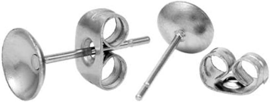 100pcs Adabele 316 Surgical Stainless Steel Stud Earring Post Findings 6mm Glue On Cup 100pcs Earnut Backs