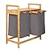 Lumaland Estantería de Baño en Bambú con Cestas para la Colada - Cesto para Ropa Sucia con 2 Compartimientos Extraíbles - Mueble Organizador para Lavadora - 73 x 64 x 33 cm / Gris Oscuro