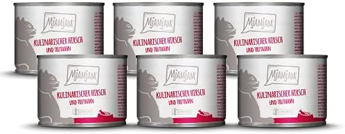 MjAMjAM - premium wet food for cats - trial pack, pack of 6 (6 x 200 g), grain-free with extra meat