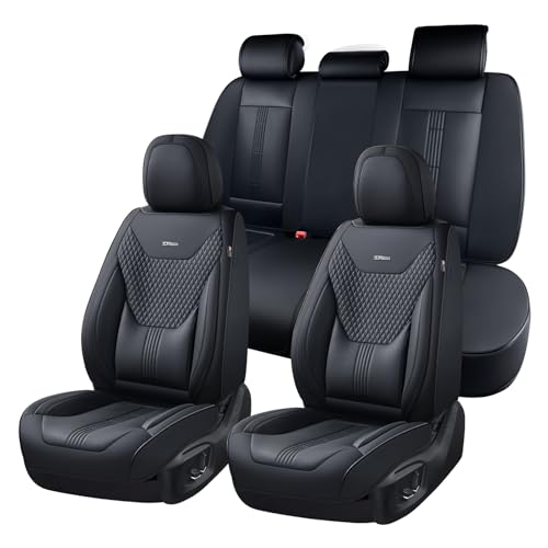Image of Coverado Car Seat Covers Full Set, Front Seat Covers with Lumbar Support and Back Seat Cover Waterproof Leather Automotive Seat Cover, Universal Car Interior Protectors Cushion for Most Cars