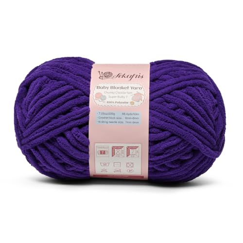 Image of Dewberry 7.05 oz /98.4 yds Chunky Chenille Yarn for Crocheting, #7 Super Bulky Baby Blanket Yarn for Crocheting Soft, Fluffy Velvet Yarn for Knitting, Amigurumi Crochet Yarn for Crafts