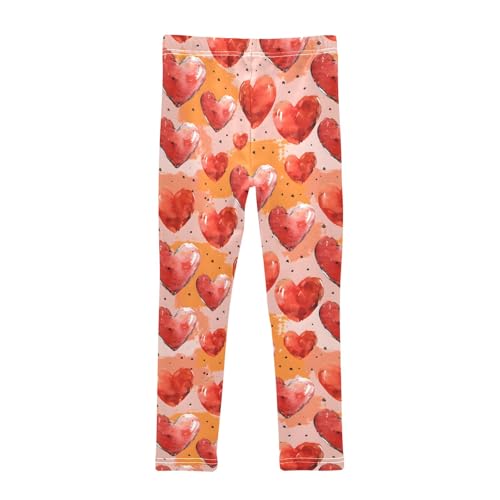 Watercolor Orange Hearts Girls Leggings Athletic Pants Tights Stretch Bottom2