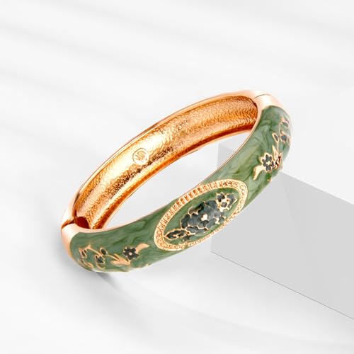 Image of UJOY Bangles 5 Pcs Enamel Jewelry Set Rose Flower Engraved Cloisonne Bracelets Pack in a Box 5PCS