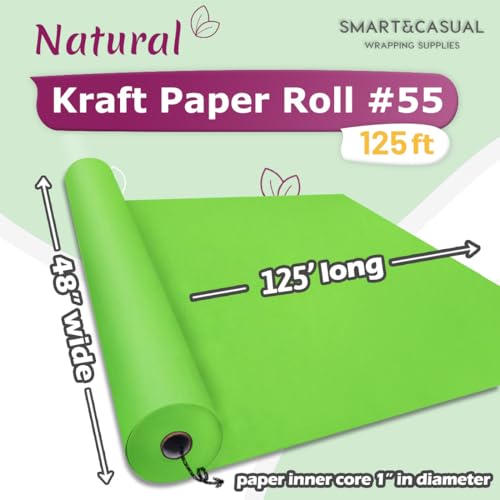 Image of SMART&CASUAL 48 inch x 1,500 inch (125') Medium Green Kraft Craft Paper Roll for Gift Wrapping Bulletin Board Bouquet Flower Art Packing Parcel Table Covering 80GSM 55LB (Medium Green, 48 inch x 125')