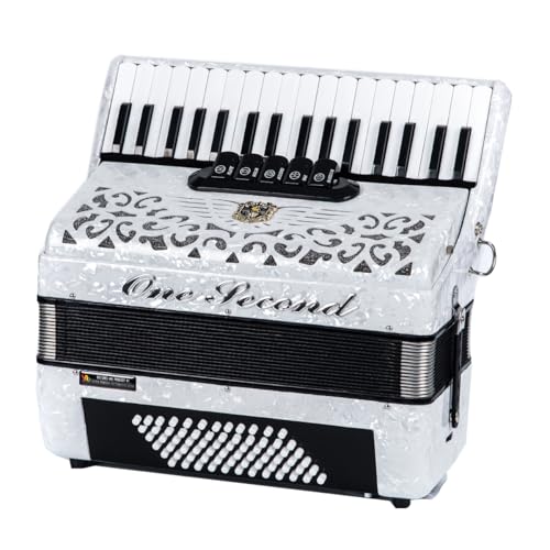 Accordion with 72 bass and 34 keys, suitable for beginners, students, and professionals, equipped with convenient straps and backpacks (white)