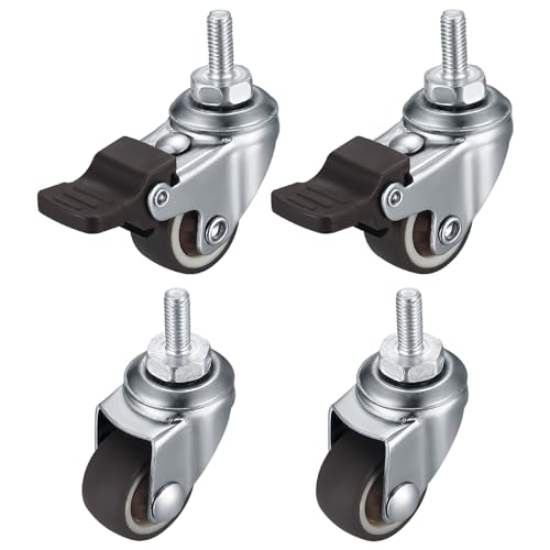 Lot de 4 roulettes pivotantes pour meubles M8 - Petites roulettes pivotantes avec frein - Roulettes pivotantes à 360° - Antidérapantes-Avec filetage-Pour meubles intérieurs et extérieurs-1,5 pouces