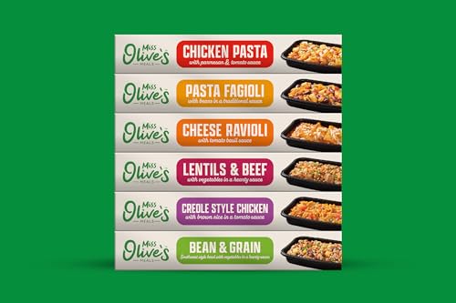 Image of Miss Olive's Ready Meals Variety Pack 1 of Each Flavor, 6 Pack, 7oz | Chicken Pasta Parm, Creole style Chicken, Cheese Ravioli, Pasta Fagioli, Lentils & Beef & Bean & Grain
