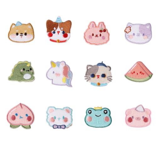 12pcs Embroidered Patches Animal Theme SelfAdhesive Repair Patches Sticker Reusable and Nosewing for Clothing Decoration